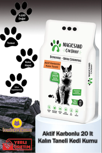 Magic Sand Cat Litter Active Carbon Kedi Kumu KALIN TANELİ 20 Lt/En iyi kedi kumu