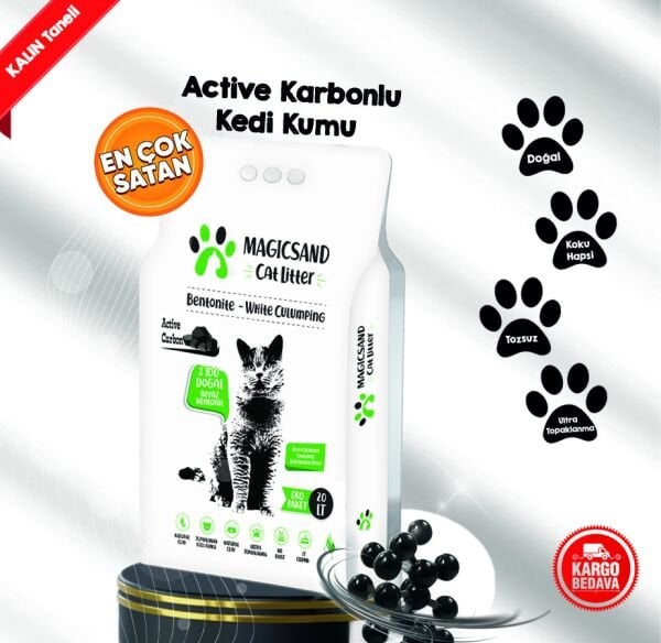 Magic Sand Cat Litter Active Carbon Kedi Kumu KALIN TANELİ 20 Lt/En iyi kedi kumu