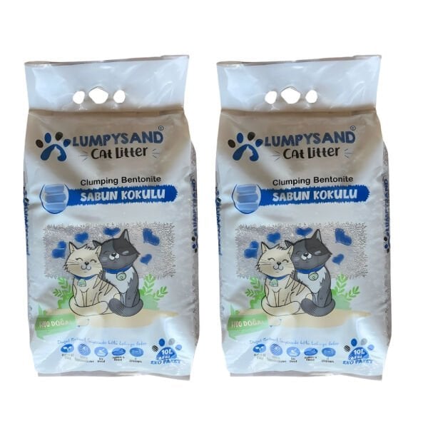 Lumpysand Grey White Sabun Kokulu İnce Taneli Kedi Kumu 10 Lt X 2 Adet