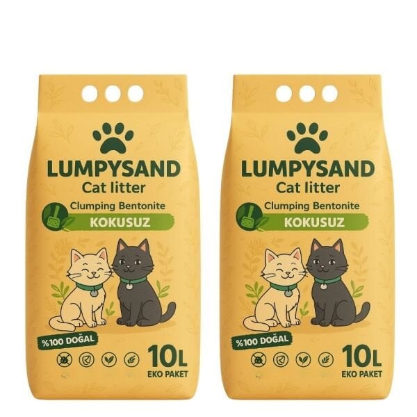 Lumpysand Kokusuz İnce Grey White Kedi Kumu 10 Lt X 2 Adet