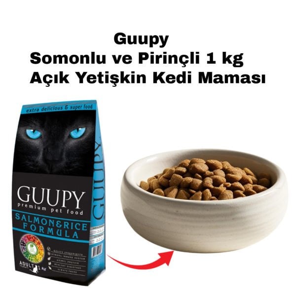 Guupy Somonlu ve Pirinçli 1 kg  Açık Yetişkin Kedi Maması