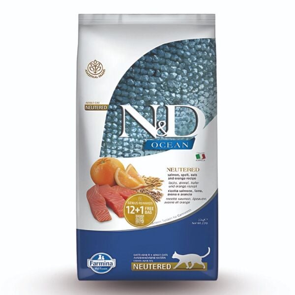 N&D ND Ocean Düşük Tahıllı Somon ve Portakallı Kısırlaştırılmış Kedi Mamas 12+1 KG