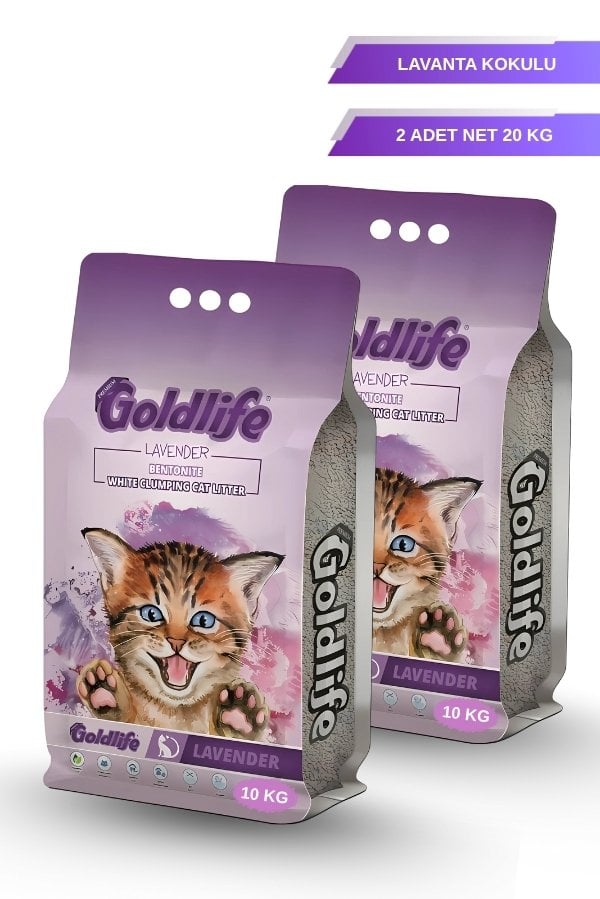 GOLD LİFE Lavanta Kokulu ince Taneli Kedi Kumu - (Net 10 KG.x 2 Adet)