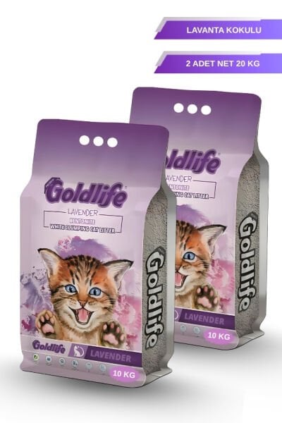 GOLD LİFE Lavanta Kokulu ince Taneli Kedi Kumu - (Net 10 KG.x 2 Adet)