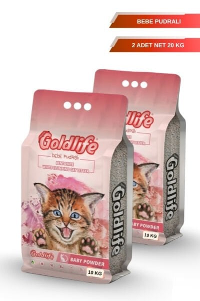 GOLD LİFE Bebe Pudrası Kokulu ince Taneli Kedi Kumu - (Net 10 KG.x 2 Adet)