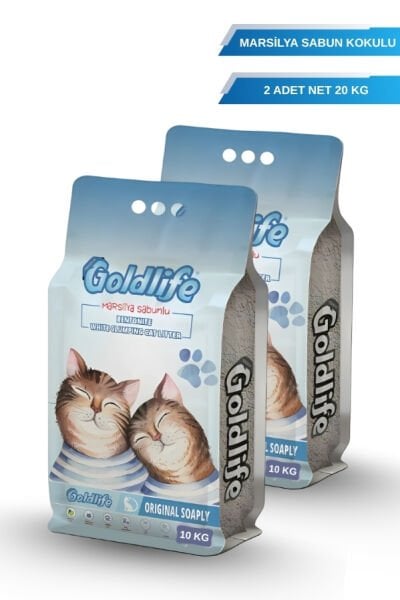 GOLD LİFE Marsilya Sabun Kokulu ince Taneli Kedi Kumu - (Net 10 KG.x 2 Adet)