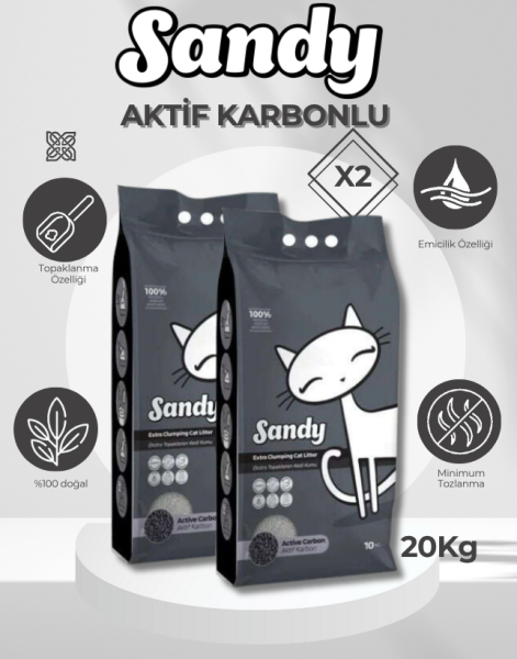 Sandy Aktif Karbonlu Kedi Kumu 10 Kg x 2