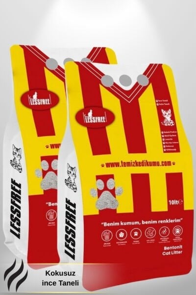 Less Free Cat Litter Kokusuz İnce Taneli 10 Lt x 2 Adet (SARI KIRMIZI)
