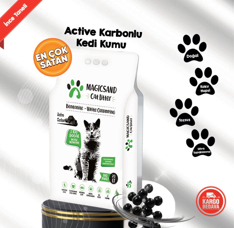 Magicsand Cat Litter Active Carbon Kedi Kumu 20 lt  İNCE TANELİ/en iyi kedi kumu